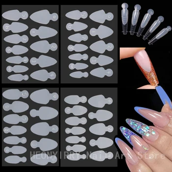 12шт Двойные формы для ногтей Накладные наконечники для наращивания гелем Форма для быстрого наращивания французских ногтей Мягкие силиконовые накладки Инструменты для маникюра