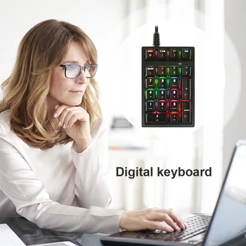 Цифровая клавиатура с 21 клавишей, проводная Эргономичная механическая клавиатура с подсветкой RGB, чувствительная к играм, USB 2.0 для офиса, бизнеса, игровых ПК