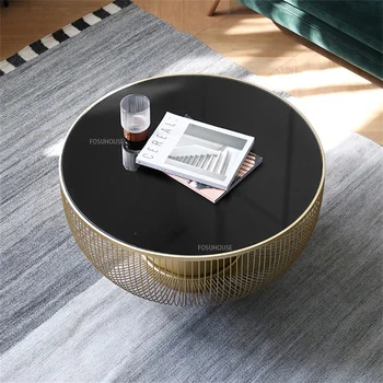 Журнальные столики из кованого железа, мебель для гостиной, креативный дизайн, металлический круглый журнальный столик, черный приставной столик для дивана, CN A