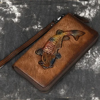 Высококачественный длинный кошелек на запястье из натуральной кожи, женское удостоверение личности/Кредитные карты, удобная сумка в национальном стиле, женский клатч из натуральной кожи, кошелек-клатч