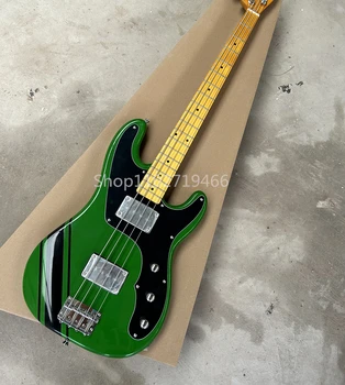 Заводская зеленая 4-струнная Электрическая бас-гитара, Кленовый гриф, Черная накладка, Настраиваемая