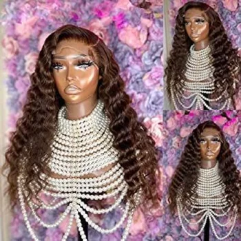 Предварительно сорванный Мягкий Длинный 26 дюймов Бесклеевой коричневый парик с глубокими волнами спереди на кружеве 180% для чернокожих женщин с BabyHair Daily