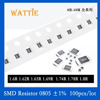 SMD резистор 0805 1% 1.6R 1.62R 1.65R 1.69R 1.74R 1.78R 1.8R 100 шт./лот микросхемные резисторы 1/8 Вт 2.0 мм * 1.2 мм
