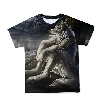 Мужская художественная футболка с 3D-изображением животных, футболки с принтом Волка, повседневная женская одежда, уличная одежда с круглым вырезом, топы с коротким рукавом