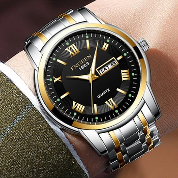Sdotter Кварцевые наручные часы со светящейся датой недели Мужские часы Классический календарь Мужские деловые стальные часы Relogio Masculino Популярные