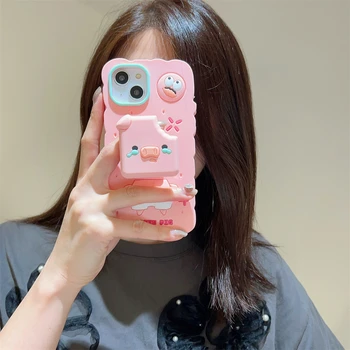 Корейский супер симпатичный складной кронштейн 3D biscuit pig розовый силиконовый чехол для телефона для iPhone 11 12 13 14Pro Max мультяшный защитный чехол