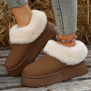 Короткие зимние ботинки с толстой подошвой и плюшем, женская модная модная теплая зимняя обувь без шнуровки