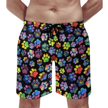 Пляжные шорты Kitty Dog Pow, летние пляжные шорты в стиле ретро с акварельными принтами лап, мужские плавки для бега, удобный дизайн