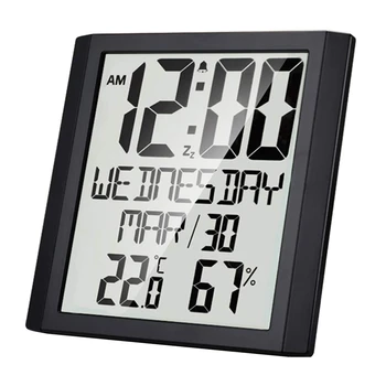Цифровые настенные часы с температурой и влажностью, 8,6-дюймовый большой дисплей, будильник времени / даты / недели для домашнего офиса