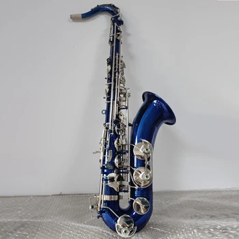 Синий тенор-саксофон Си-бемоль синие лакированные серебряные клавиши профессиональный саксофон джазовый инструмент саксофон начинающий тенор