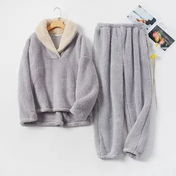 Осенне-зимняя теплая фланелевая Женская длинная пижама из плотного кораллового флиса, пижама для милой девушки, женские повседневные пижамные штаны с капюшоном, пижама