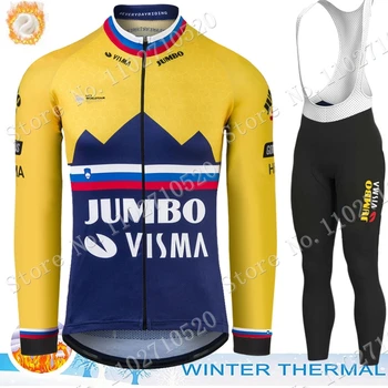 Зимний комплект велосипедной майки Jumbo Visma Team 2023, мужская одежда Чемпиона Словении с длинным рукавом, костюм для MTB велосипеда, дорожные штаны, нагрудник-майо