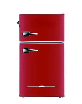 Двухдверный ретро-холодильник объемом 3,1 кубических фута с боковой открывалкой для бутылок, Ретро, стеклянный, Красный, HBF3220