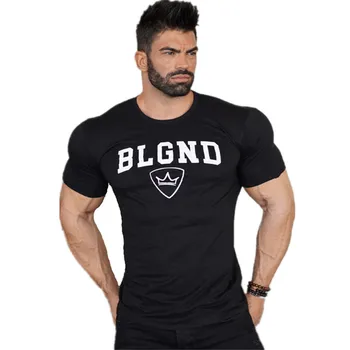 Черная повседневная футболка с принтом, мужские футболки для фитнеса, бодибилдинга, с коротким рукавом, хлопковые футболки для тренировок в тренажерном зале, топы, мужская летняя модная одежда