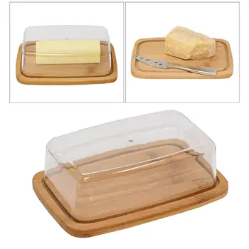 Бамбуковая Масленка, Прямоугольный лоток для хранения сыра, Тарелка, Контейнер для еды со стеклянной акриловой крышкой, Инструмент для хранения кухонной посуды