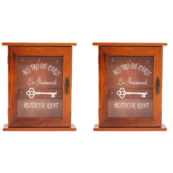 2X Деревянный шкаф для хранения ключей в винтажном европейском стиле, Коробка для ключей с подвесными крючками коричневого цвета