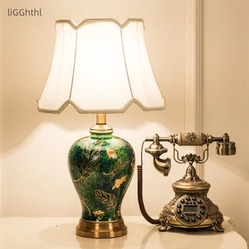 Современная Зеленая керамическая настольная лампа LED Китайская Креативная Роскошная Прикроватная Тумбочка для домашнего декора гостиной Спальни
