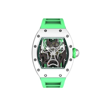 Мужские автоматические часы CRONUSART Механические наручные часы Tonneau со светящимся ремешком из фторопластовой резины из углеродного волокна, 138 бычков, украшенных кристаллами