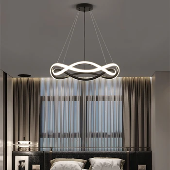 Скандинавская черная светодиодная потолочная люстра с геометрическим кольцом для спальни ресторана, дизайнерский креативный простой алюминиевый подвесной светильник от отеля
