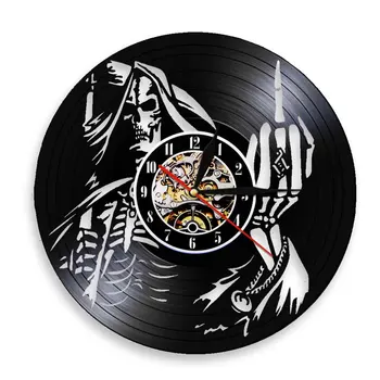 Дизайн рок-черепа, CD-виниловая пластинка, Настенные часы с черепом, Винтажные настенные часы с черным искусством Duvar Saati, Часы для домашнего декора для комнаты