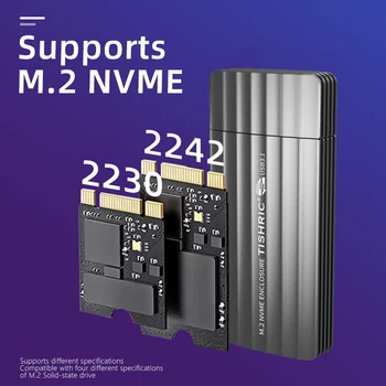 Корпус жесткого диска TISHRIC SSD NVME M2-USB 3.0 с поддержкой корпуса жесткого диска M.2 NVME USB3.1 Gen2 Поддержка корпуса жесткого диска 2230/2242/2260 M.2 SSD