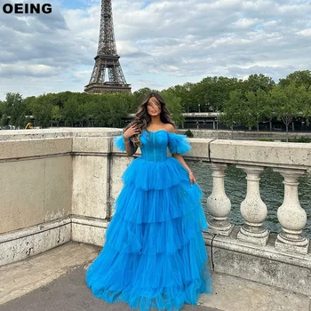 OEING Синие Шикарные платья для выпускного вечера трапециевидной формы, Элегантное Тюлевое Многоуровневое сказочное вечернее платье для женщин, платья для особых случаев, Vestidos De Novia