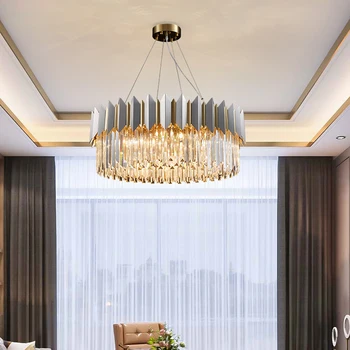 Круглая люстра из хрусталя в стиле постмодерн из нержавеющей стали, декоративное светодиодное освещение для дома, подвесной светильник