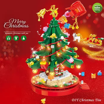 City MOC 1124 шт., Рождественский Домик на елке, Музыкальная шкатулка Санта-Клауса, строительные блоки, Рождественские Сани, Кирпичи, Игрушки для детей, подарки