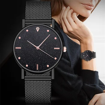 2023 Горячая распродажа Женских часов Модные повседневные Простые однотонные часы с силиконовым сетчатым ремешком, кварцевые круглые женские часы с полной звездой