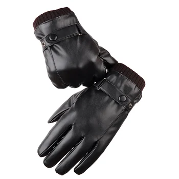 Мужские Кожаные Перчатки С Сенсорным Экраном Зимние Ветрозащитные Утепленные Перчатки Для Вождения Guantes Мужские Осенне-Зимние Кожаные Перчатки Черного Цвета