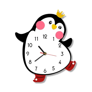 Настенные часы с милой принцессой и мультяшным пингвином, Бесшумный механизм, детская спальня, Настенный декор для детской комнаты, Настенные часы с цветной печатью