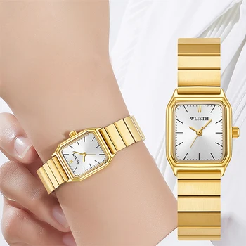 Sdotter, женские кварцевые часы класса Люкс, Уникальный Квадратный циферблат, женские наручные часы из нержавеющей стали, Золотые часы-браслет