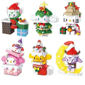 Sanrio Merry Christmas Micro Building Blocks 3D-модель Disney Melody Hello Kitty Cinnamoroll, собранные мини-кирпичи, фигурная игрушка