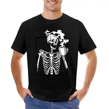 забавная футболка со скелетом, пьющим кофе, футболки для мальчиков, футболки оверсайз, мужские футболки с графическим рисунком, забавные