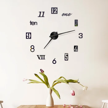 3D настенные часы, светящиеся акриловые зеркальные наклейки на стену своими руками для домашнего декора, гостиной, кварцевых игольчатых самоклеящихся подвесных часов