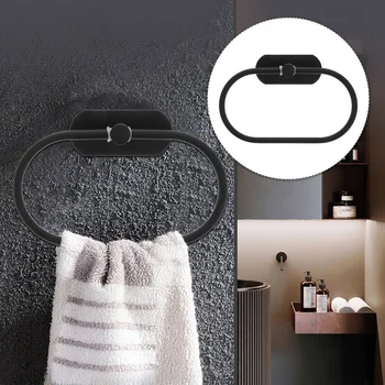 Держатель для полотенец, черная сверхмощная вешалка, настенное крепление для ванной комнаты, вешалка для одежды овальной формы