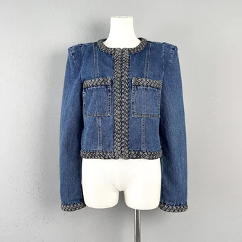 2023 сапфирово-синее тканевое джинсовое пальто, уникальный эффект вязания. Что надеть ранней осенью