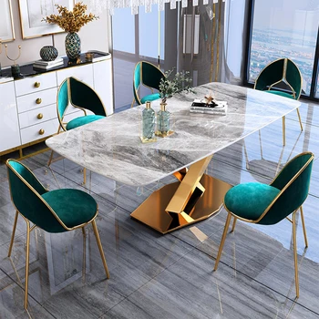 Легкий роскошный обеденный стол, современная простота, сочетание итальянского прямоугольного домашнего обеденного стола и стула высокого класса