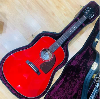 Акустическая гитара серии J45 с 41-дюймовым покрытием красной глянцевой краской полностью из массива дерева