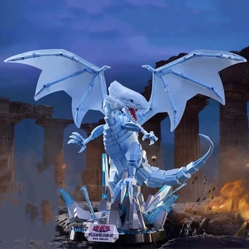 Yu Gi Oh Строительный Блок Blue Eye White Dragon Строительный Блок Аниме Периферийные Сборочные Игрушки Украшение рабочего Стола Модель Подарок