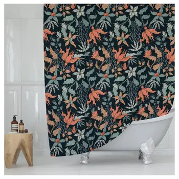 Темно-коралловая занавеска для душа с цветочным узором, современный домашний декор в виде черного цветка, винтажная занавеска для ванной из ткани в ботаническом стиле для ванной комнаты