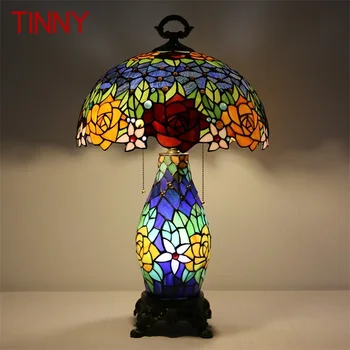 Стеклянная настольная лампа Tinny Tiffany LED Современный Креативный Настольный светильник в виде Розы Декор для дома Гостиной Прикроватной тумбочки в Спальне