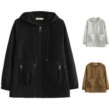 Женская куртка-ветровка, пальто, однотонная куртка с капюшоном, кардиган с карманом на молнии, зимнее теплое пальто большого размера, верхняя одежда L5
