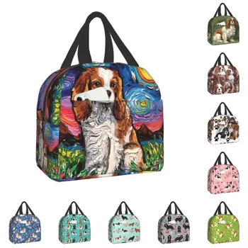 Звездная Ночная собака Кавалер Кинг Чарльз Спаниель, Изолированная сумка для ланча, Сменный холодильник, Термальный Ланч-бокс для женщин, Детский Ланч-бокс для пикника, путешествия