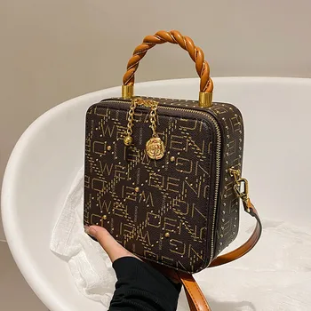 2023 Новая женская сумка через плечо с геометрическим буквенным принтом, женская роскошная брендовая дизайнерская сумка в стиле Ретро, маленькая квадратная сумка-коробка