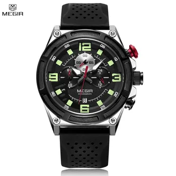 MEGIR Man Chronograph Лучший бренд класса люкс, военные спортивные часы для мужчин, Водонепроницаемые Силиконовые наручные часы с датой, Reloj Hombre