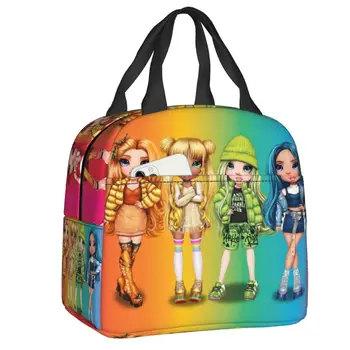 Милая утепленная сумка для ланча для девочек Rainbow High для пикника на открытом воздухе, термоохладитель, коробка для бенто, женские детские сумки-тоут