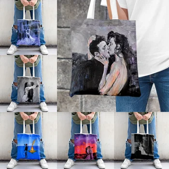 Холщовая сумка с рисунком Love Never Die, сумка для покупок с графикой Everlasting Love, многоразовый подарок для влюбленных, модный эстетический тренд