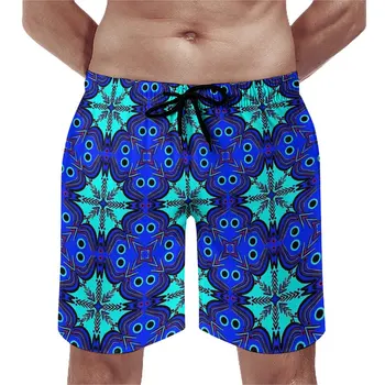 Пляжные шорты с геопринтом, летняя синяя Мандала, милые пляжные короткие брюки, мужские спортивные пляжные плавки удобного дизайна.