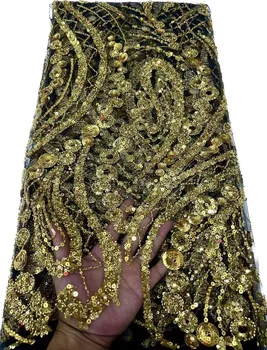 Африканская французская сетчатая кружевная ткань с пайетками, высококачественная Нигерийская тюлевая кружевная ткань с бисером Для пошива элегантных вечерних платьев